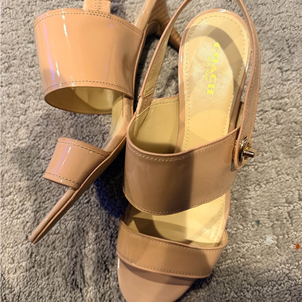 Coach Nude Patent Leather Dual-Strap Slingback Sandals - Picture 7 of 8